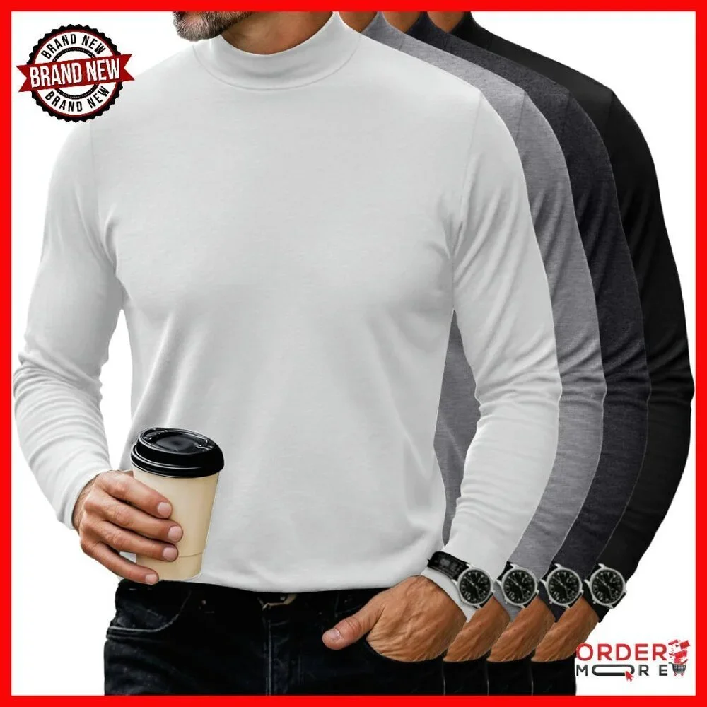 Men's Slim Fit Mock Neck Long Sleeve Shirts 4 Pack Cotton Spandex Thermal